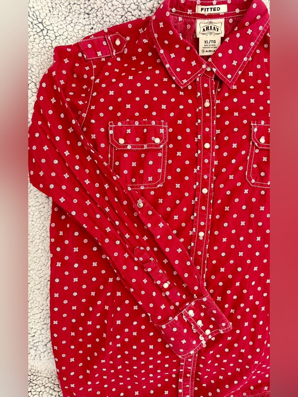 Ariat Red Long-Sleeve Button-Down Shirt with White Dot Print - Picture 2 of 5